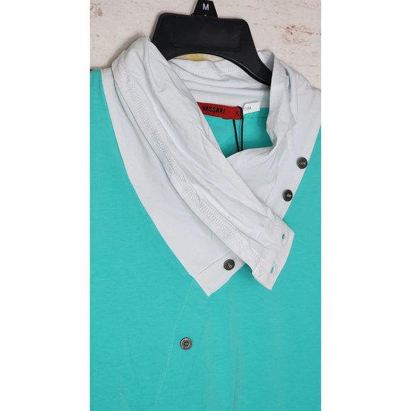 Rare Vassari Mint Green High Collar Short Sleeve Designer Button-Up Shirt - Picture 8 of 11